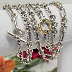 David Yurman 32” Long Figaro Chain 18K Gold Donut Toggle Necklace .925